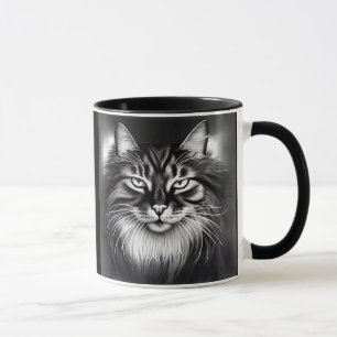 Mug Chat norvégien en noir et blanc