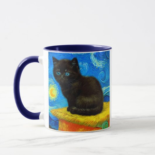 Mug Chat Nuit Étoilée de Style Van Gogh (Gauche)