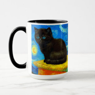 Mug Chat Nuit Étoilée de Style Van Gogh