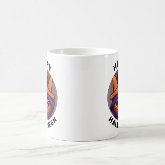 Mug Chat orange avec sorcière violette Casquette Hallo (Centre)