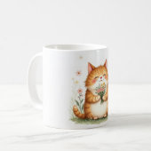Mug Chat orange avec un bouquet de fleurs (Devant gauche)