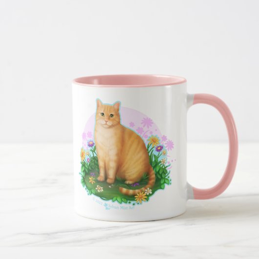 Mug Chat orange dans le patch de fleurs (Droite)