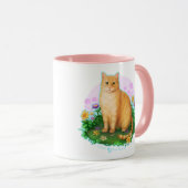 Mug Chat orange dans le patch de fleurs (Devant droit)