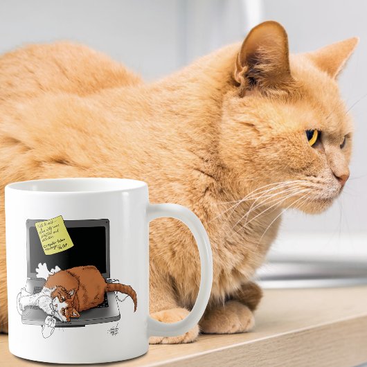Mug Chat Orange Drôle Ordinateur Portable Vert Travail