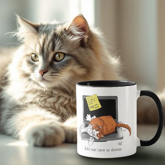 Mug Chat Orange Drôle Ordinateur Portable Vert Travail