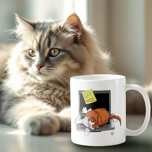 Mug Chat Orange Drôle Ordinateur Portable Vert Travail