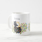 Mug Chat orange tabby et chat noir dans des fleurs per (Devant gauche)