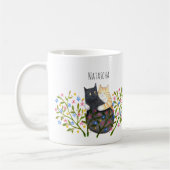 Mug Chat orange tabby et chat noir dans des fleurs per (Gauche)