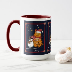 Mug Chat Père Noël mignon, bonhomme de neige et texte