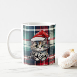 Mug Chat Père Noël Plaid De Noël Avec Nom
