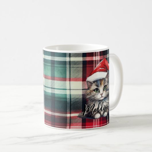 Mug Chat Père Noël Plaid De Noël Avec Nom (Devant droit)