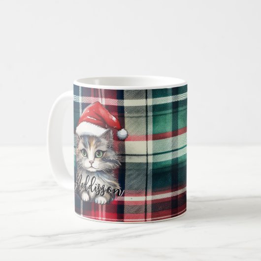 Mug Chat Père Noël Plaid De Noël Avec Nom (Devant gauche)