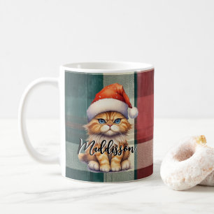 Mug Chat Père Noël Plaid De Noël Avec Nom