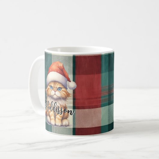 Mug Chat Père Noël Plaid De Noël Avec Nom (Devant gauche)
