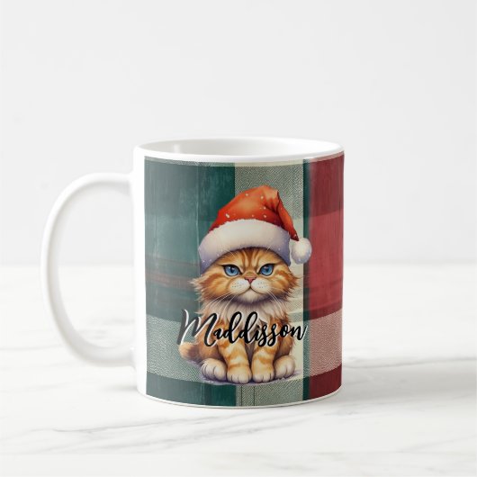 Mug Chat Père Noël Plaid De Noël Avec Nom (Gauche)