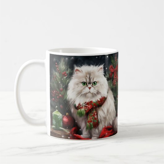 Mug Chat Persan à Noël sous la neige (Gauche)