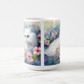 Mug Chat Persan Yeux Bleus dans des Fleurs Roses Perso (Centre)