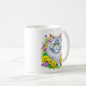 Mug Chat perse blanc en fleurs (Devant droit)