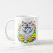 Mug Chat perse blanc en fleurs (Gauche)