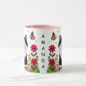 Mug Chat personnalisé, Fleurs et Papillons   (Centre)