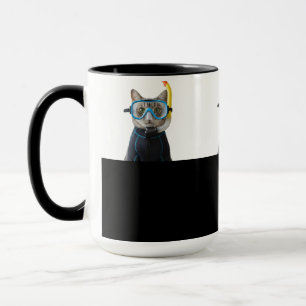 Mug Chat plongeur, combinaison de plongée et tuba