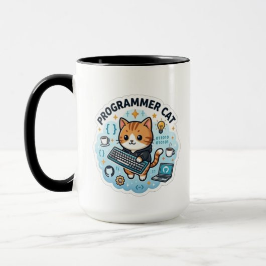 Mug Chat programmeur mignon autocollant vinyle de coda (Gauche)