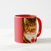 Mug Chat rayé orange garniture rouge (Devant droit)
