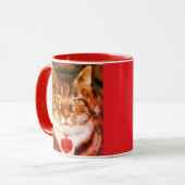 Mug Chat rayé orange garniture rouge (Devant gauche)