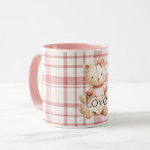 Mug Chat rayures carreaux roses (Devant gauche)