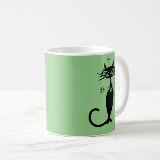 Mug Chat Rétro à Long Cou Vert (Devant droit)