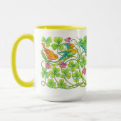 Mug Chat rétro de l'ère victorienne, trèfle et oiseaux (Gauche)