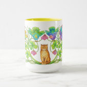 Mug Chat rétro de l'ère victorienne, trèfle et oiseaux (Centre)