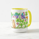 Mug Chat rétro de l'ère victorienne, trèfle et oiseaux (Devant droit)