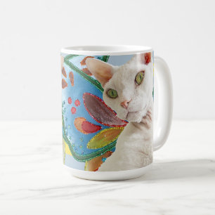 Mug Chat Rex de Devon Blanc Arc-en-ciel