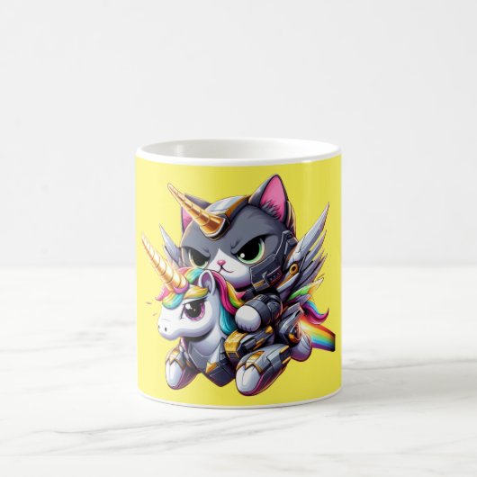Mug Chat Riding sur Unicorn Robot Jaune (Centre)