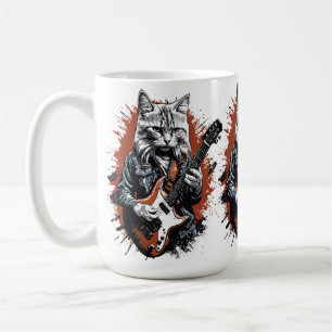 Mug Chat Rockstar qui déchire à la guitare