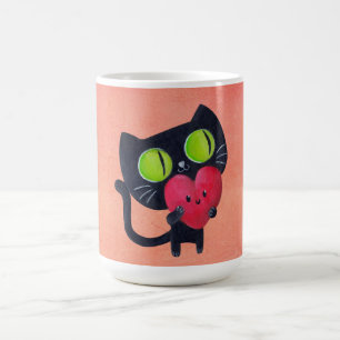 Mug Chat romantique étreignant le coeur mignon rouge