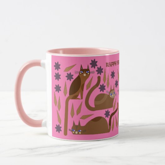 MUG CHAT ROSE POUR ANNIVERSAIRE (Gauche)