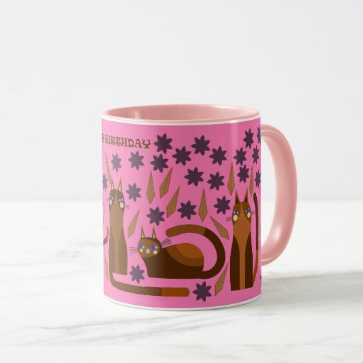 MUG CHAT ROSE POUR ANNIVERSAIRE (Devant droit)