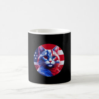 Mug Chat Rouge Blanc & Bleu avec fond de drapeau améri