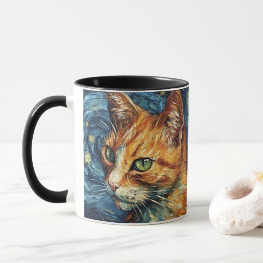 Mug Chat rouge dans le style de Van Gogh (Avec donut)
