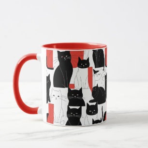 Mug Chat rouge et noir Art Chat Collage Couleur Pop Mu