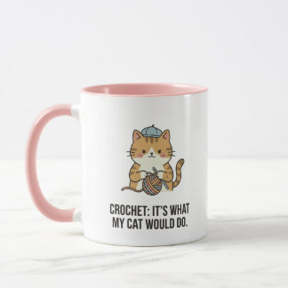 Mug Chat roux adorable crochetant une boule de fil art