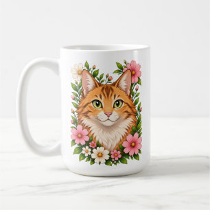 Mug Chat roux fantaisiste et fleurs sauvages