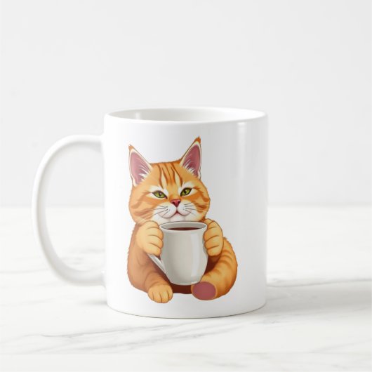 Mug Chat roux mignon buvant du café graphique (Gauche)