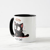 Mug Chat Saint - Chat Noir Relaxé avec Halo Cute Funny (Devant gauche)
