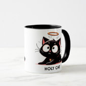 Mug Chat Saint - Chat Noir Relaxé avec Halo Cute Funny (Devant droit)