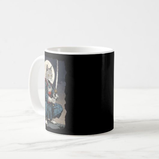 Mug Chat Samurai Japonais Retro Chat Fighter Moon Ukiy (Devant gauche)