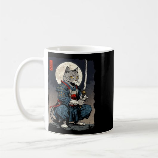 Mug Chat Samurai Japonais Retro Chat Fighter Moon Ukiy (Gauche)