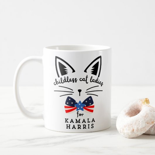 Mug Chat sans enfant Lady Kamala Harris Président 2024 (Avec donut)